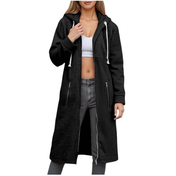 idosla Zip Up Hoodies for Women Oversized Fleece Long Pullover Hooded Sweatshirts Casual Long Sleeve Fall Jackets Coat 2025 (Black, XL)