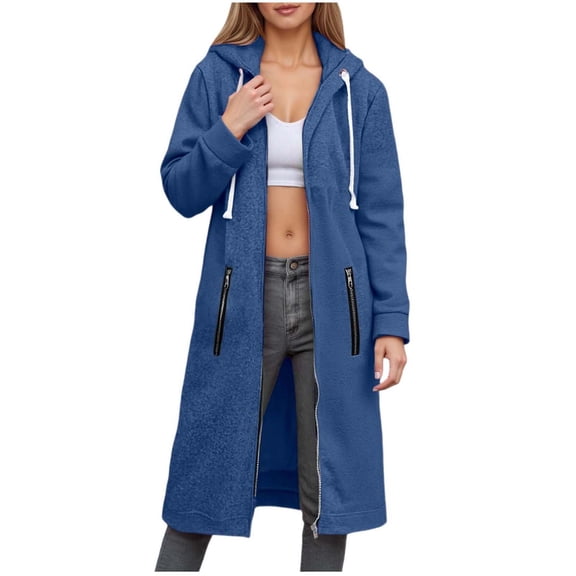 idosla Zip Up Hoodies for Women Oversized Fleece Long Pullover Hooded Sweatshirts Casual Long Sleeve Fall Jackets Coat 2025 (Blue, XXL)
