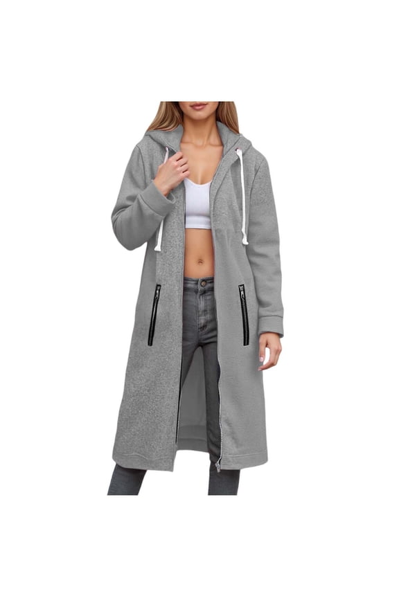 Zip Up Hoodies for Women Oversized Fleece Long Pullover Hooded Sweatshirts Casual Long Sleeve Fall Jackets Coat 2025 (Grey, M)
