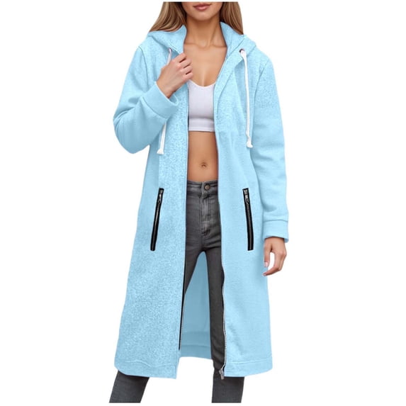 idosla Zip Up Hoodies for Women Oversized Fleece Long Pullover Hooded Sweatshirts Casual Long Sleeve Fall Jackets Coat 2025 (Sky Blue, L)