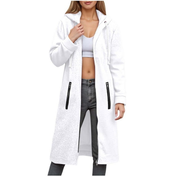 idosla Zip Up Hoodies for Women Oversized Fleece Long Pullover Hooded Sweatshirts Casual Long Sleeve Fall Jackets Coat 2025 (White, XXL)