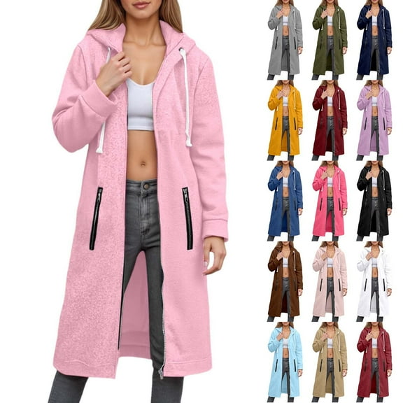 idosla Zip Up Hoodies for Women Oversized Long Tunic Sweatshirts Casual Long Sleeve Hooded Jacket 2025 Fall Winter Coat (Pink, M)