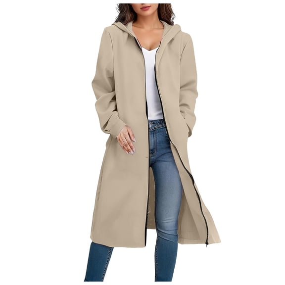 idosla Zip Up Long Hoodie Jackets for Women Oversized Fleece Tunic Sweatshirt 2025 Fall Winter Casual Solid Coat With Pocket (Beige, S)