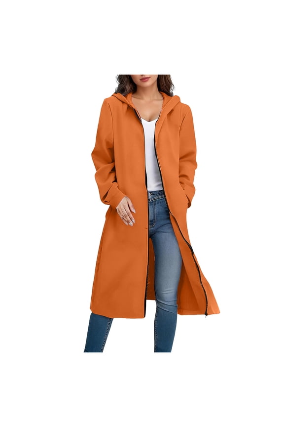 Zip Up Long Hoodie Jackets for Women Oversized Fleece Tunic Sweatshirt 2025 Fall Winter Casual Solid Coat With Pocket (Orange, XXL)