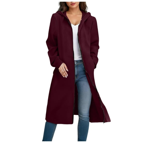idosla Zip Up Long Hoodie Jackets for Women Oversized Fleece Tunic Sweatshirt 2025 Fall Winter Casual Solid Coat With Pocket (Red, XL)