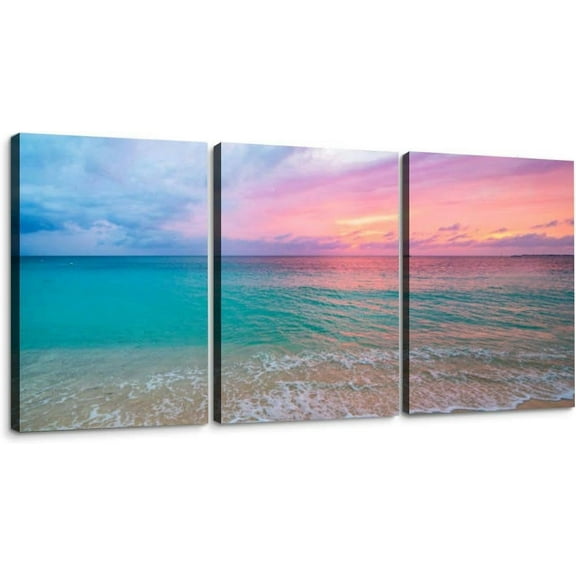 An idyllic color palette during a beautiful sunset along the Pacific 3 Piece Canvas Wall Art for Living Room Bedroom Office Framed Prints Pictures Painting Wall Decor Artwork for Walls Set of 3