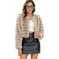 thumbnail image 1 of ieFashion Faux Fur Cropped Coats Fuzzy Long Sleeve Winter Jacket Open Front Cardigan Top Fluffy Warm Outwear with Pocket, Beige,L, 1 of 7
