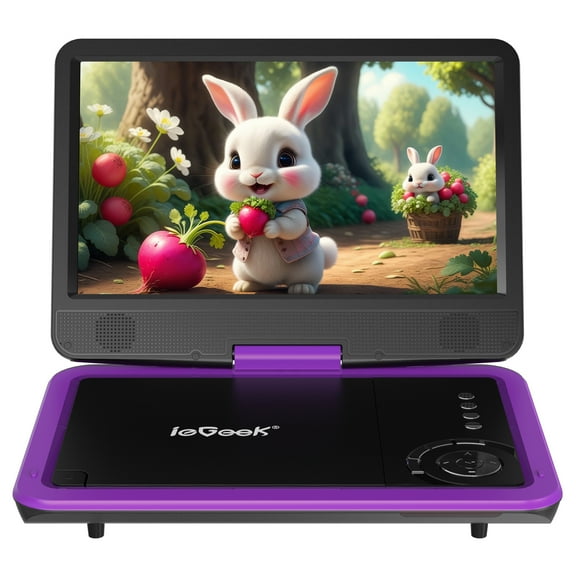 ieGeek 12.5" Portable DVD Player with 10.5" HD swivel Screen for Car and Kids, Car Dvd Player with High Volume Dual Speaker, 5 Hours Rechargeable Battery, Support Multiple Disc Formats, Purple