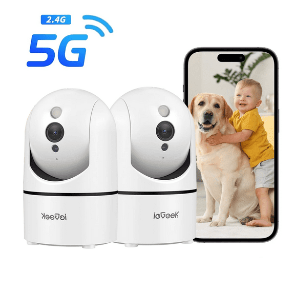 ieGeek 2.5K 5G/2.4GHz WiFi Pet Dog Camera with Phone App, Indoor Security Camera with 360° Ptz , IR Night Vision, Motion Detection, Two-Way Audio, Compatible with Alexa-2Pack