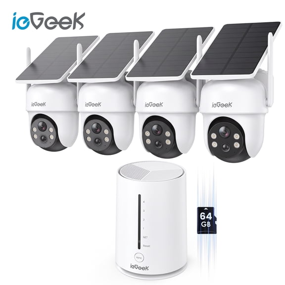 ieGeek 2K/4MP QHD Outdoor Home Security Camera System Solar, Wireless, 2.4G/5G WiFi, 360° PTZ View, No Subscription Fees, Local Storage, PIR Detection, Waterproof, Security Camera System
