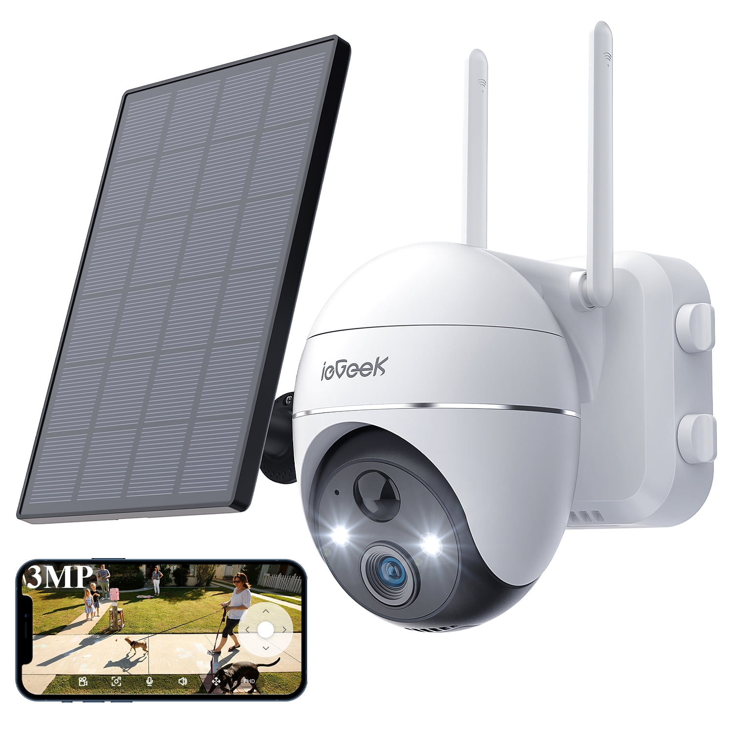 INQMEGA Solar Security Cameras Tuya Smart,3MP FHD WiFi 360° View 15000mAh  Solar Powered Cameras for Home,PIR Motion Sensor Flood Light with
