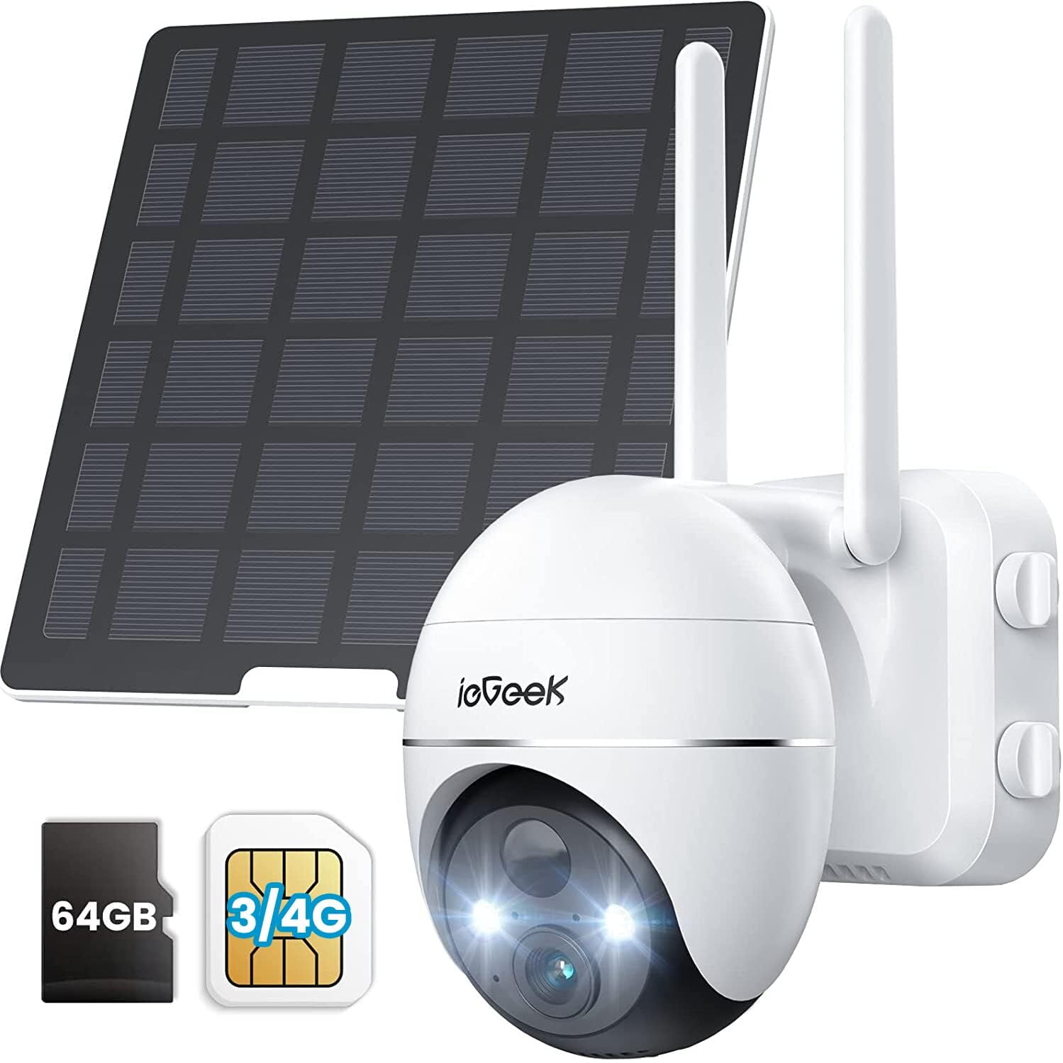 ieGeek 3G/4G LTE Cellular Security Camera Wireless, Outdoor, Solar Powered,  2K QHD, 360° PTZ, No WiFi Surveillance Camera, Color Night Vision, SIM&64GB  SD Card Included 