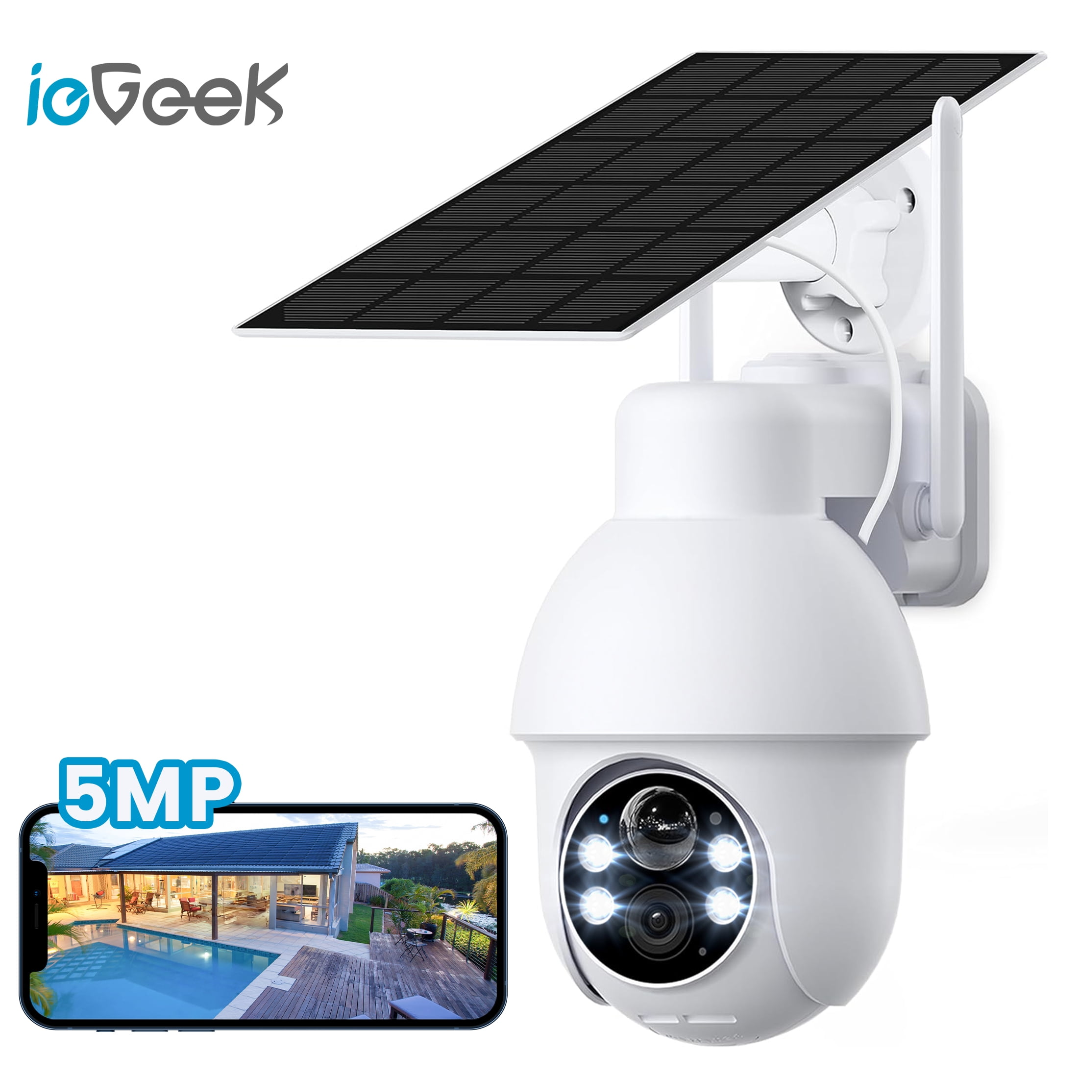ieGeek 5MP 360° View Solar Security Cameras WiFi Outdoor, Color Night Vision, Waterproof