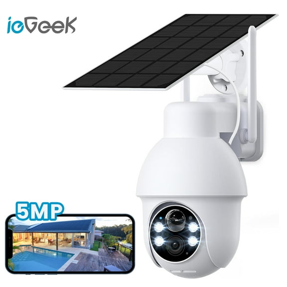ieGeek 5MP Solar Wireless Security Cameras WiFi Outdoor, 360° View, Color Night Vision, Waterproof, Smart Security Camera with Motion Detection, Black