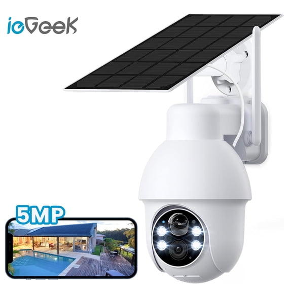 ieGeek 5MP Solar Wireless Security Cameras WiFi Outdoor, 360° View, Color Night Vision, Waterproof, Smart Security Camera with Motion Detection