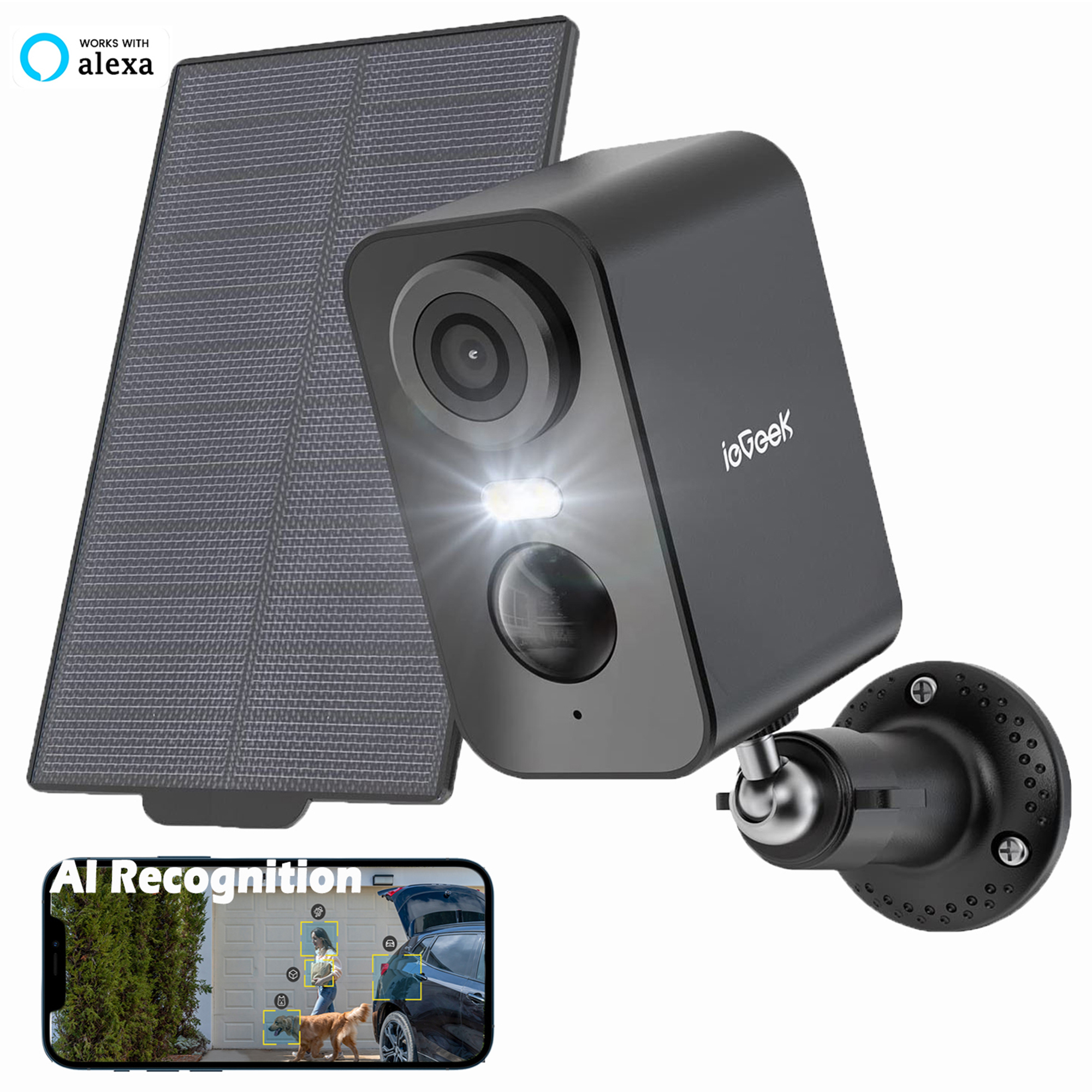 ieGeek Outdoor Solar Security Camera with Spotlight Siren, Wireless, WiFi, 2k/3mp Color Night Vision Outdoor Camera with AI Motion Detection, Work with Alexa (Supports Only 2.4Ghz Wi-Fi) - image 1 of 10