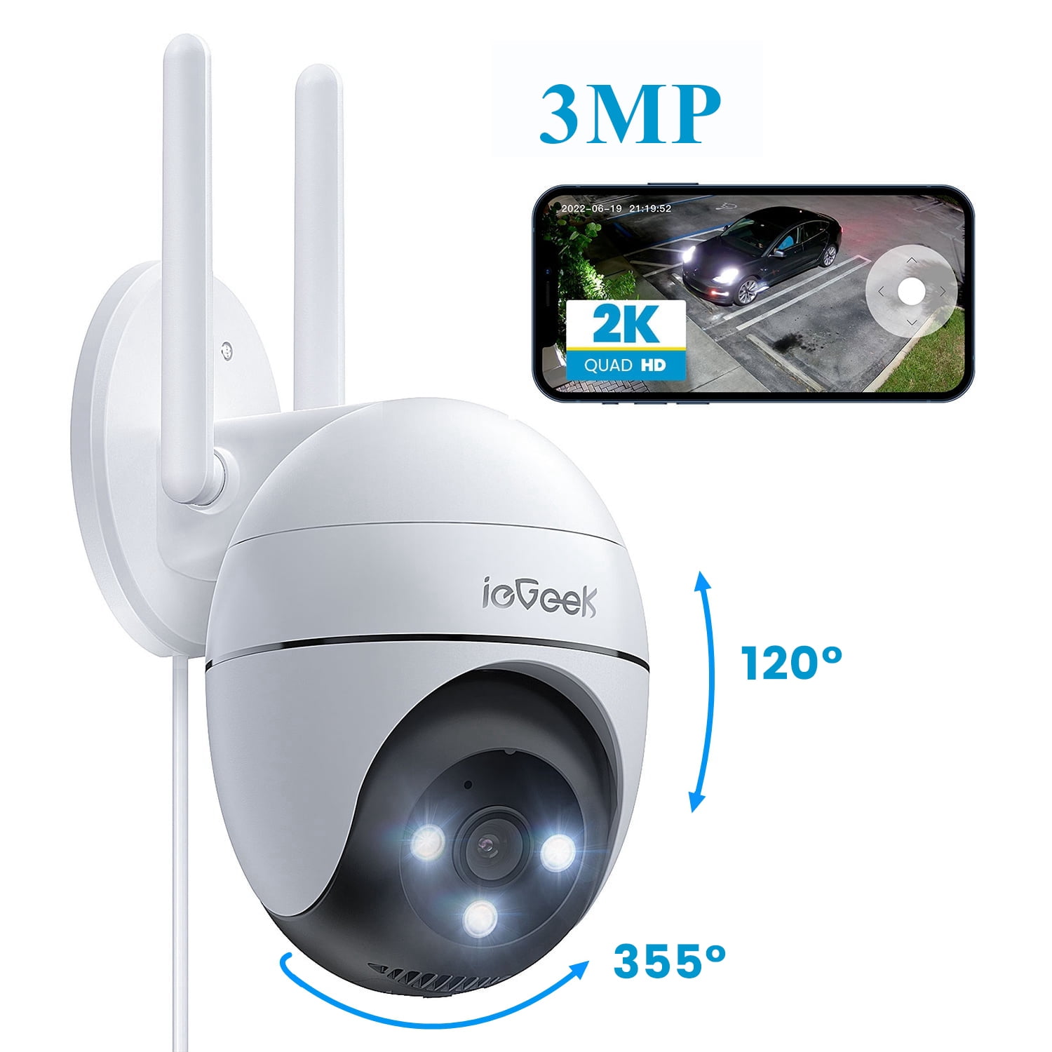 ieGeek 2K Caméra Surveillance WiFi Extérieure sans Fil Solaire, 360°PTZ,  Vision Nocturne Couleur AI/PIR Détection Humaine Alexa