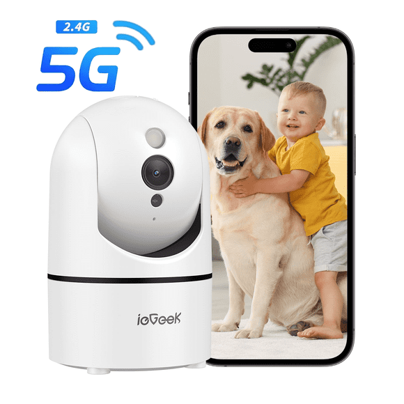 ieGeek 2.5K 5G/2.4GHz WiFi Pet Dog Camera with Phone App, Indoor Security Camera with 360° Ptz , IR Night Vision, Motion Detection, Two-Way Audio, Compatible with Alexa