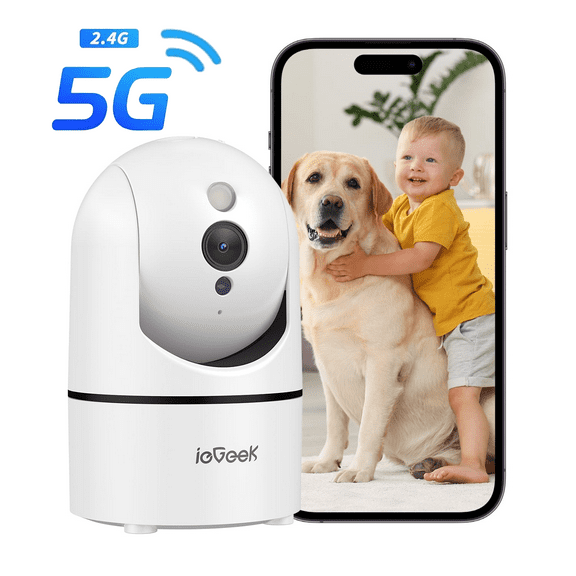 ieGeek 2.5K 5G/2.4GHz WiFi Pet Dog Camera with Phone App, Indoor Security Camera with 360° Ptz , IR Night Vision, Motion Detection, Two-Way Audio, Compatible with Alexa