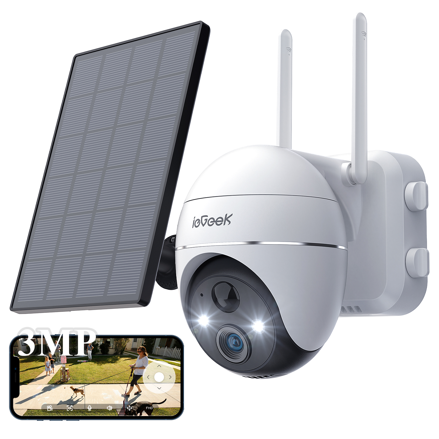 ieGeek ZS-GX1S 2K/3MP PTZ Solar Wireless Outdoor Security Cameras, White