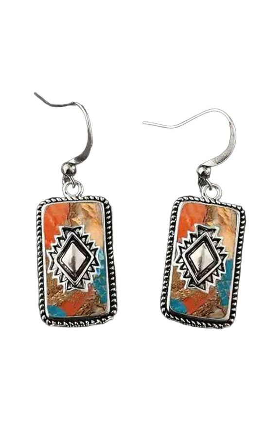 1 Pair Lady Bohemian Earrings Vintage Dangle Earrings Faux Turquoise Hook Earrings Prom Daily Travel Ear Jewelry