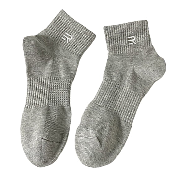 ievspot 1 Pair Men Cotton Ankle Socks Mid-tube No Odor Mesh Solid Color Embroidery Sports Four Season Socks