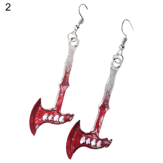 ievspot 1 Pair Vintage Punk Red Bloody Knife Drop Earrings Gothic Metal Scissors Hatchet Dangle Earring Halloween Party Jewelry