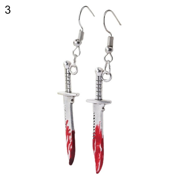 ievspot 1 Pair Vintage Punk Red Bloody Knife Drop Earrings Gothic Metal Scissors Hatchet Dangle Earring Halloween Party Jewelry