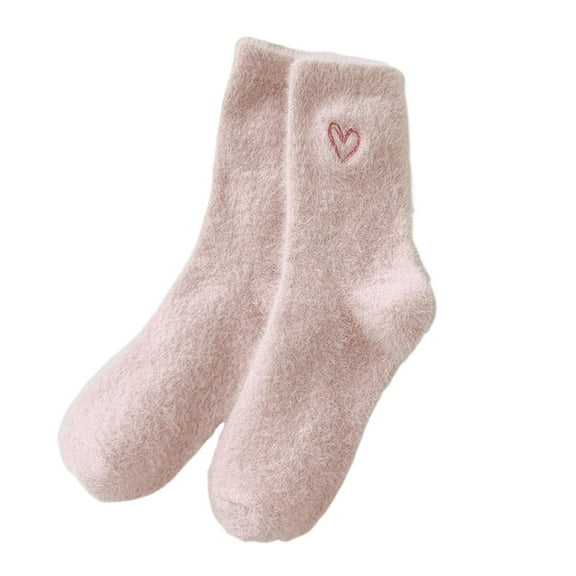 ievspot 1 Pair Winter Socks Thickened Plush Mid-tube High Elasticity Heart Embroidery Socks Floor Socks Comfort Warmth Sleeping Socks