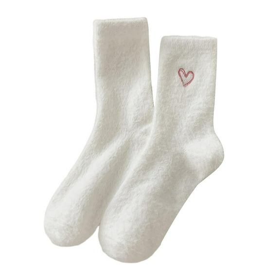 ievspot 1 Pair Winter Socks Thickened Plush Mid-tube High Elasticity Heart Embroidery Socks Floor Socks Comfort Warmth Sleeping Socks