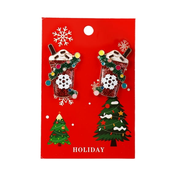 ievspot 1 Pair Women Christmas Earrings Christmas Tree Elk Santa Bell Shape Decor Hoop Earrings New Year Party Hanging Earrings Lady Jewelry