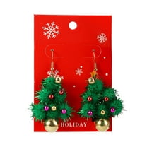 ievspot 1 Pair Women Christmas Earrings Christmas Tree Elk Santa Bell Shape Decor Hoop Earrings New Year Party Hanging Earrings Lady Jewelry