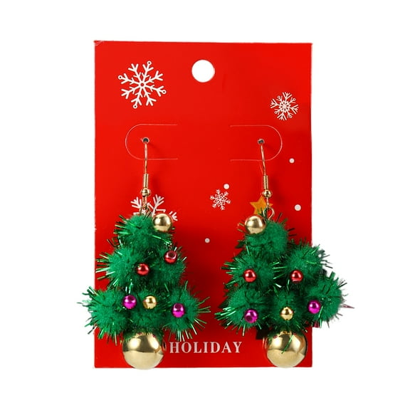 ievspot 1 Pair Women Christmas Earrings Christmas Tree Elk Santa Bell Shape Decor Hoop Earrings New Year Party Hanging Earrings Lady Jewelry