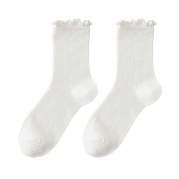 ievspot 1 Pair Women Socks Thin Shirring Edge Hollow Mid-tube Sweat-absorption Anti-shrink Sports Cotton Socks