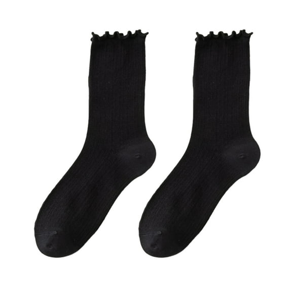 ievspot 1 Pair Women Socks Thin Shirring Edge Hollow Mid-tube Sweat-absorption Anti-shrink Sports Cotton Socks