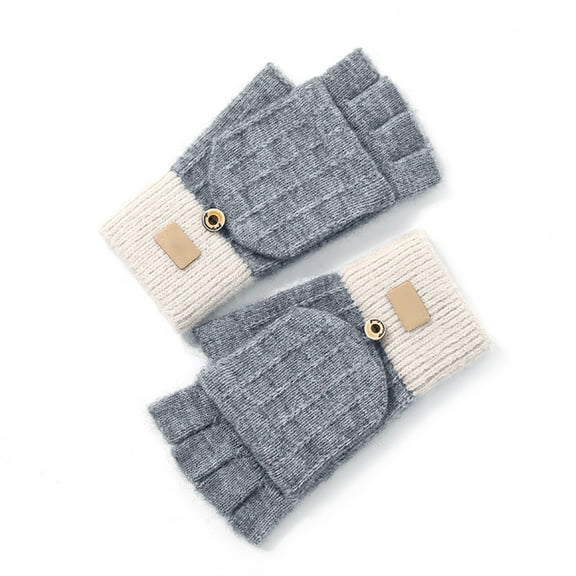 ievspot 1 Pair Women Winter Gloves with Flipping Cover Thicken Knitted Gloves Thermal Insulation Fingerless Gloves for Cycling Typing