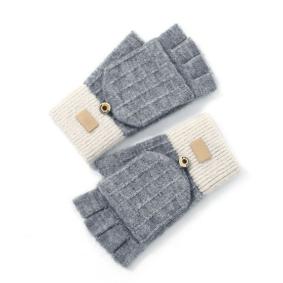 ievspot 1 Pair Women Winter Gloves with Flipping Cover Thicken Knitted Gloves Thermal Insulation Fingerless Gloves for Cycling Typing