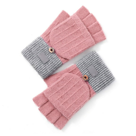ievspot 1 Pair Women Winter Gloves with Flipping Cover Thicken Knitted Gloves Thermal Insulation Fingerless Gloves for Cycling Typing