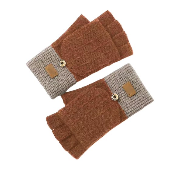 ievspot 1 Pair Women Winter Gloves with Flipping Cover Thicken Knitted Gloves Thermal Insulation Fingerless Gloves for Cycling Typing