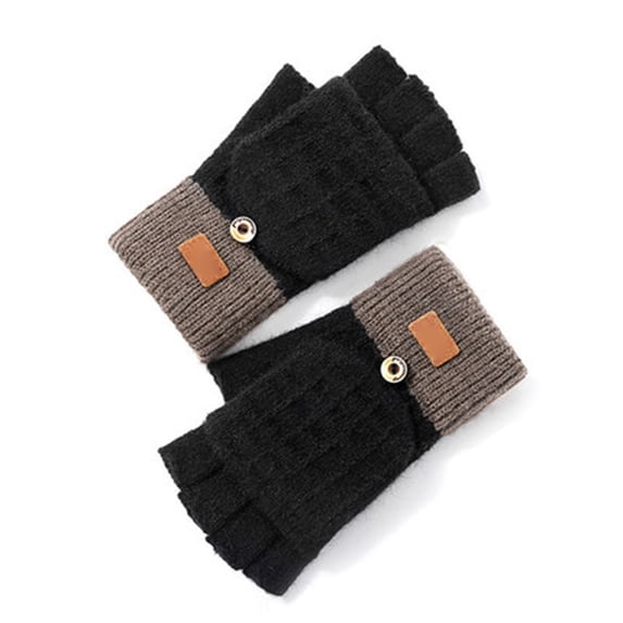 ievspot 1 Pair Women Winter Gloves with Flipping Cover Thicken Knitted Gloves Thermal Insulation Fingerless Gloves for Cycling Typing