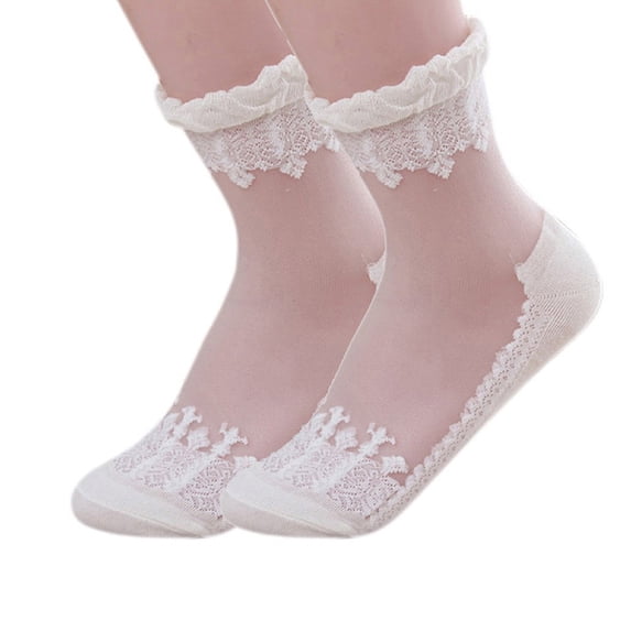 ievspot 1 Pair Womens Girls Sheer Lace Ankle Socks Ultra Thin Transparent Mesh Low Cut Socks Silk Nylon Fishnet Short Transparent Socks