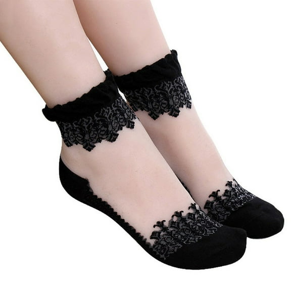 ievspot 1 Pair Womens Girls Sheer Lace Ankle Socks Ultra Thin Transparent Mesh Low Cut Socks Silk Nylon Fishnet Short Transparent Socks
