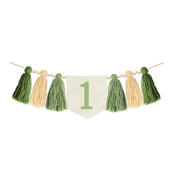 ievspot 1 Pcs 1st Birthday High Chair Banner Decoration Green Tassel Themed Birthday Party Decoration Girl Baby Shower Wall Hanging Banner