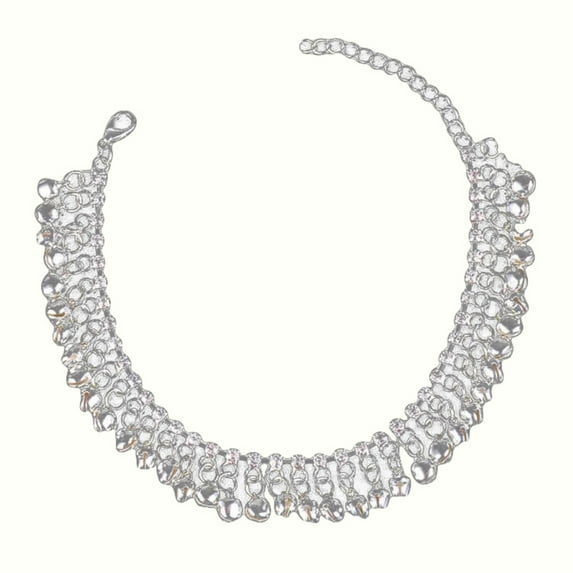 ievspot 1 Pcs Anklet Chain Bell Tassel Handcrafted Indian Silver Vintage Bell Charms Tassel Chain Anklet Women Jewelry