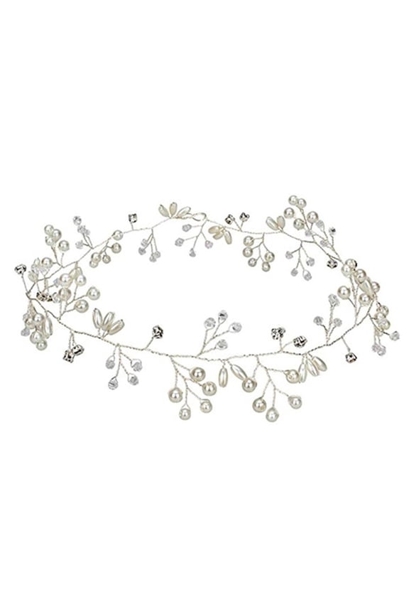 1 Pcs Bride Wedding Rhinestone Pearl Braided Hair Vine Bridal Silver Hair Piece Crystal Headband Hair Accessories for Women and Girls