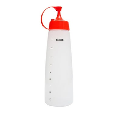 ievspot 1 Pcs Condiment Squeeze Bottles, Leakproof Plastic Squirt Bottle with Scale and Cap, for Ketchup Condiments Salad Dressings
