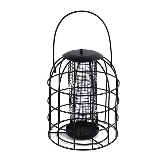 ievspot 1 Pcs Hanging Iron Cage Bird Feeder,Squirrel Proof Bird Feeders for Outside Hanging,Premium Grade Black Grid Tube WildBird Feeder