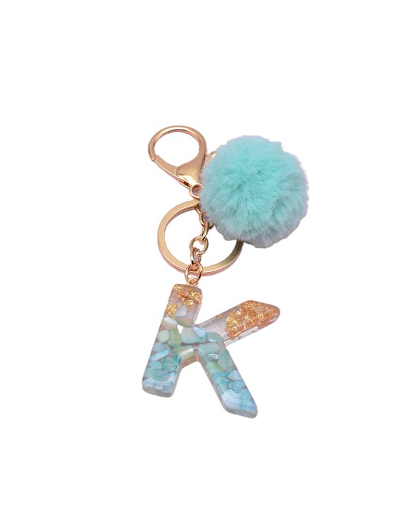 1 Pcs Letter Pendant Plush Ball Alphabet Initial Letter Keychain Key Ring with Fur Ball Pom Charm Decoration