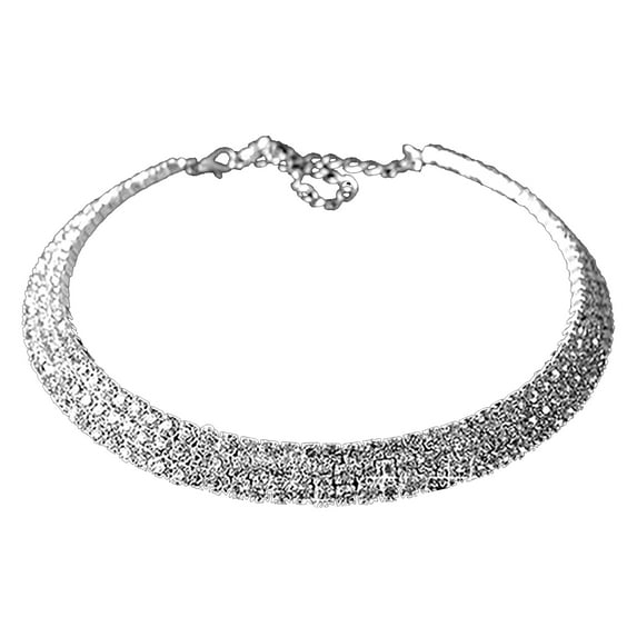 ievspot 1 Pcs Rhinestone Necklace Jewelry Silver Crystal Wide Choker Necklace Sparkly Collar Necklaces Prom for Women