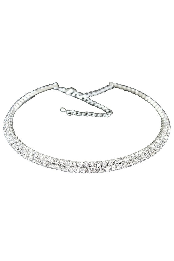 1 Pcs Rhinestone Necklace Jewelry Silver Crystal Wide Choker Necklace Sparkly Collar Necklaces Prom for Women